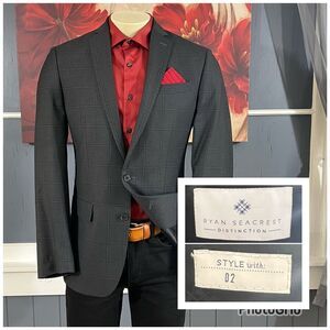 Mens Blazer Ryan Seacrest 40L‎ Long Sport Coat Polyester Suit Jacket Plaid Suits